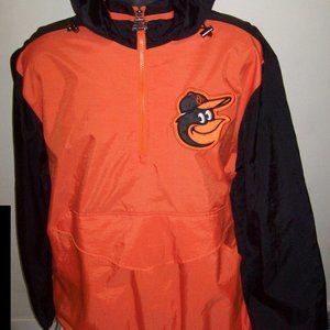 BALTIMORE ORIOLES Pull Over Hooded Half Zip STARTER Jacket LARGE